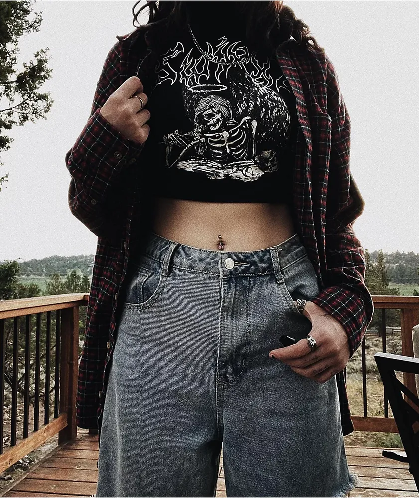 Mock neck black crop top online