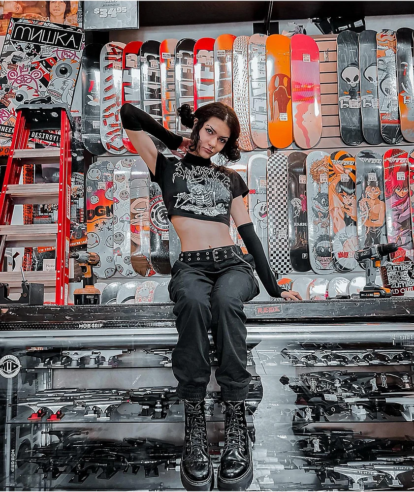 SWIXXZ Best Wishes Buckle Black Mock Neck Crop Top at Hamilton