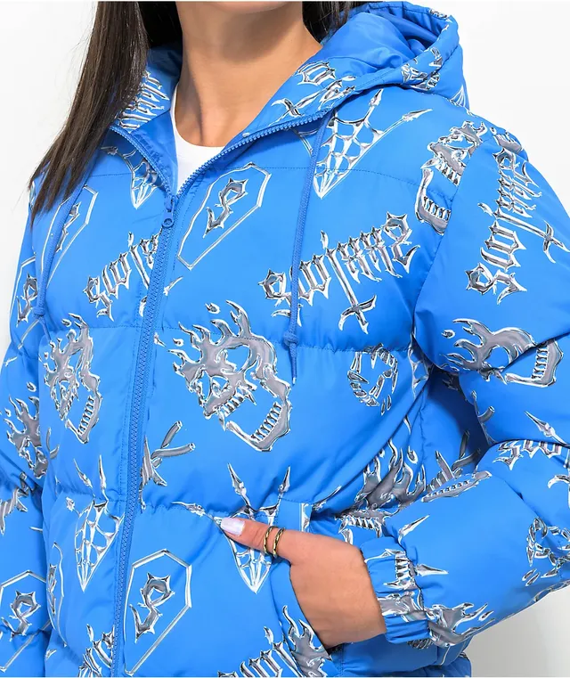 Blue vinyl puffer jacket store