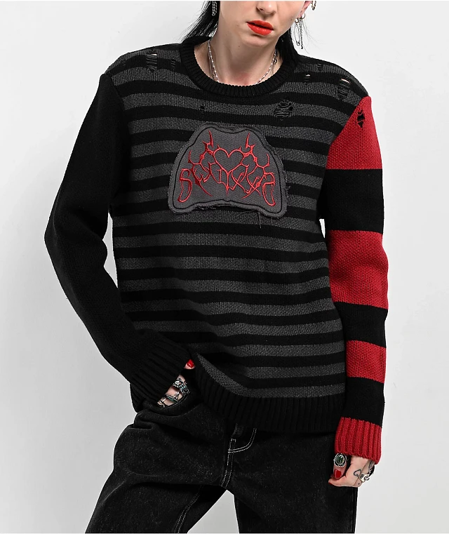 SWIXXZ Cyber Heart Black Stripe Sweater | Arden Fair