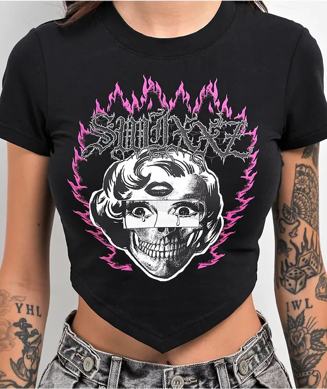 SWIXXZ Face Collage Black Crop T-Shirt at Hamilton Place in