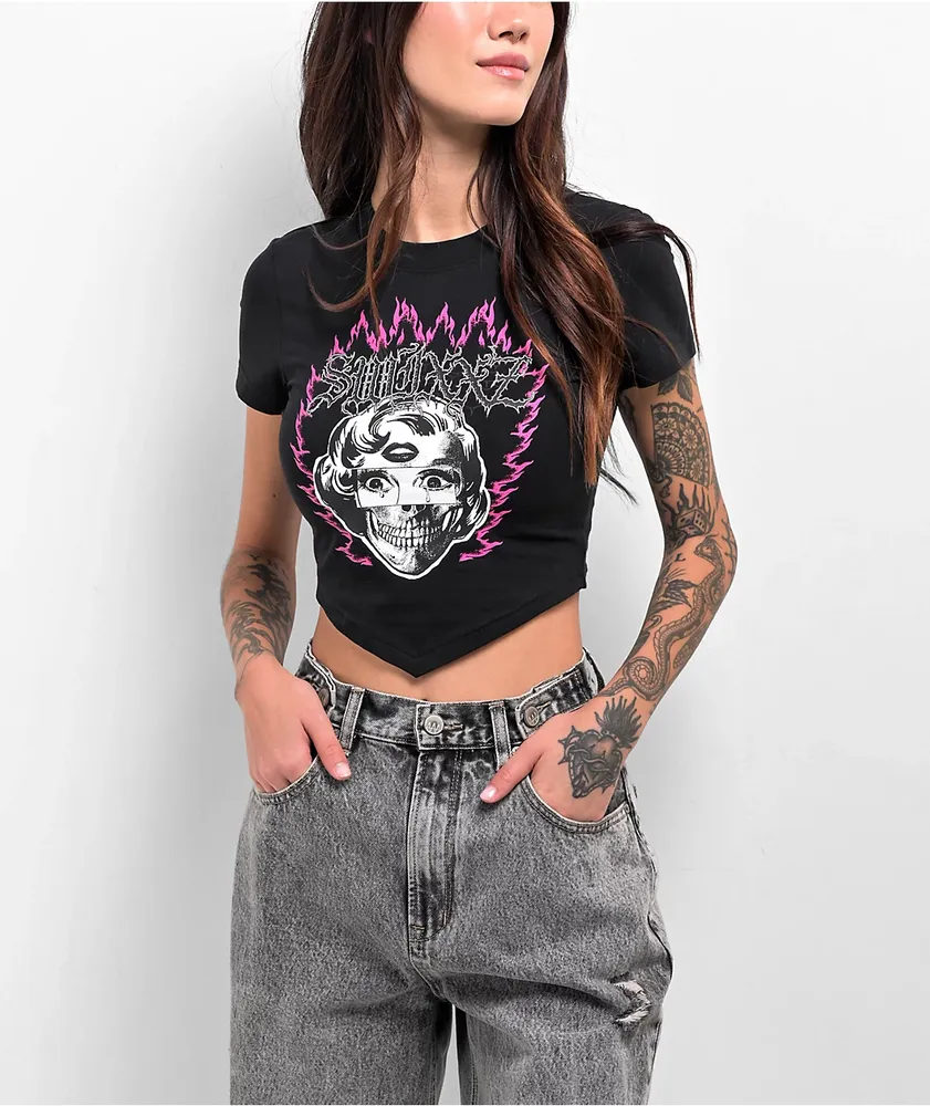 SWIXXZ Face Collage Black Crop T-Shirt at CoolSprings