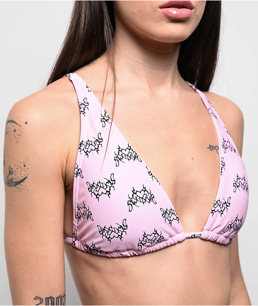 SWIXXZ Heart Flame Pink Triangle Bikini Top | Arden Fair