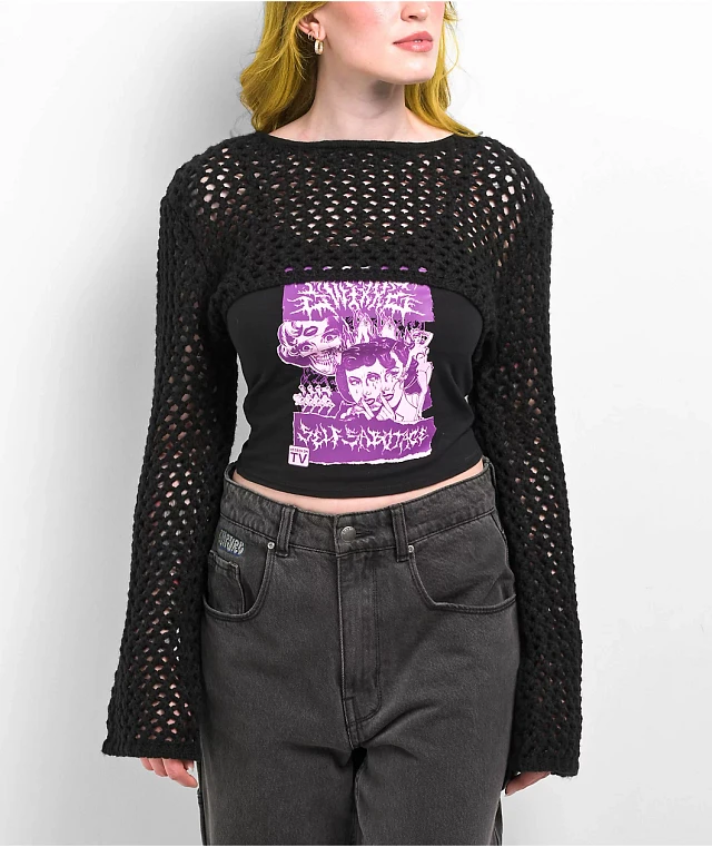 SWIXXZ Best Wishes Buckle Black Mock Neck Crop Top at