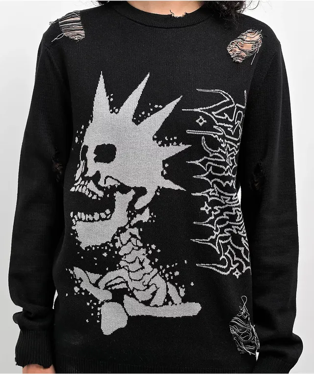 SWIXXZ Punk Distressed Black Sweater | MainPlace Mall