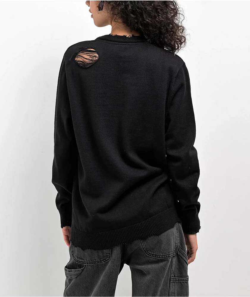 SWIXXZ Punk Distressed Black Sweater | MainPlace Mall