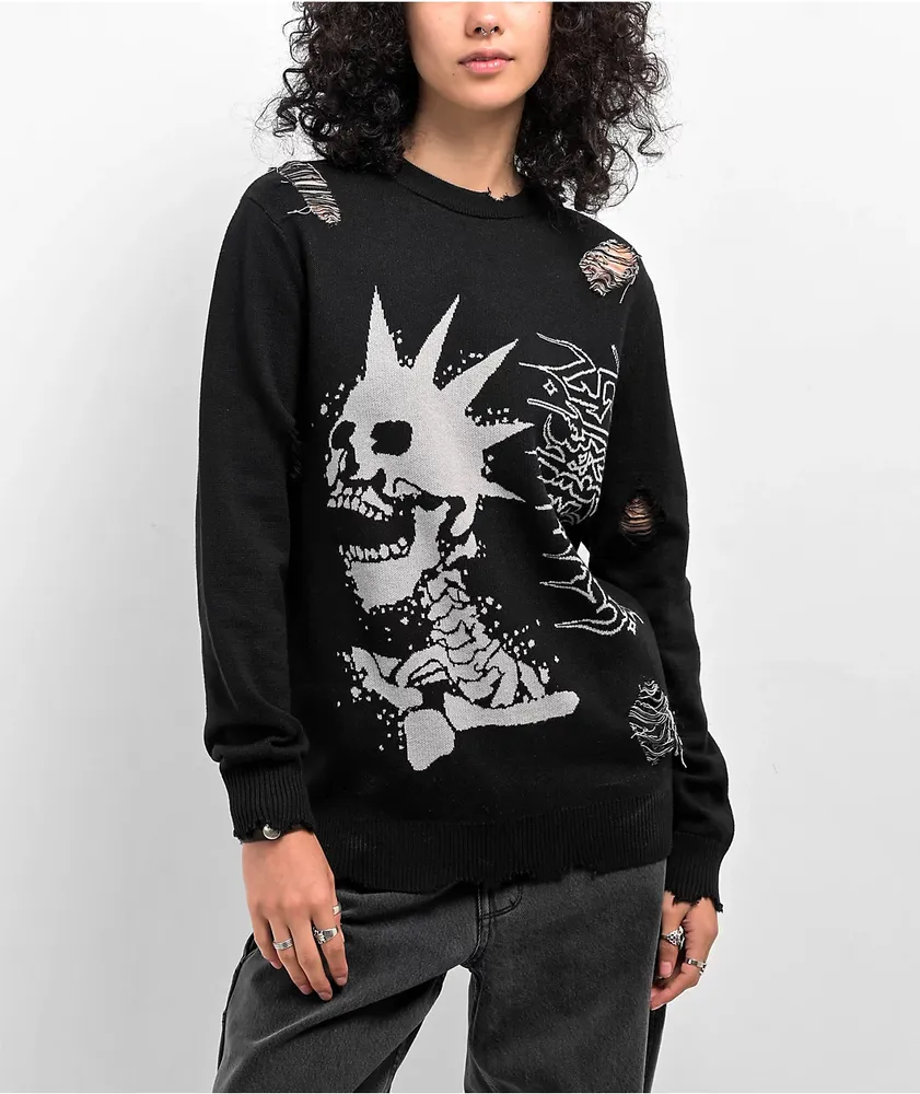 SWIXXZ Punk Distressed Black Sweater Pueblo Mall