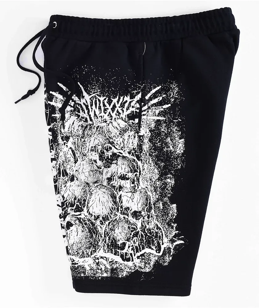 SWIXXZ Skull Pile Black Sweat Shorts | Mission Valley