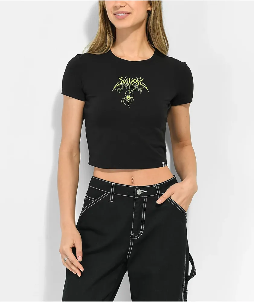 SWIXXZ Spider Black Crop T-Shirt | MainPlace Mall