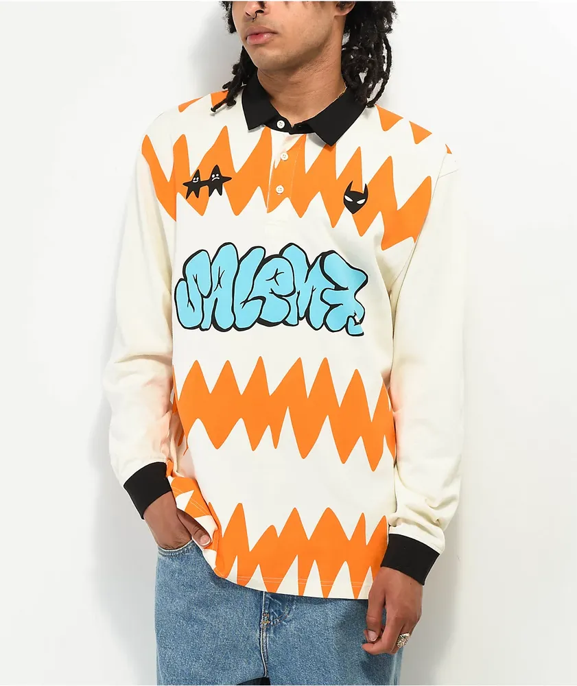 Salem7 Zig Zag Natural Long Sleeve Polo Shirt Willowbrook
