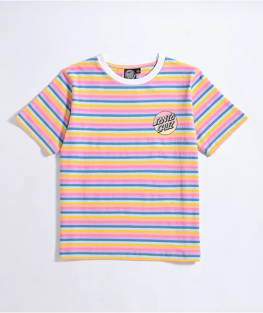【SATIIIZ】May Pigment Stripe Collar Tee Santa Cruz Gradient Dot Rainbow Stripe T-Shirt | MainPlace Mall