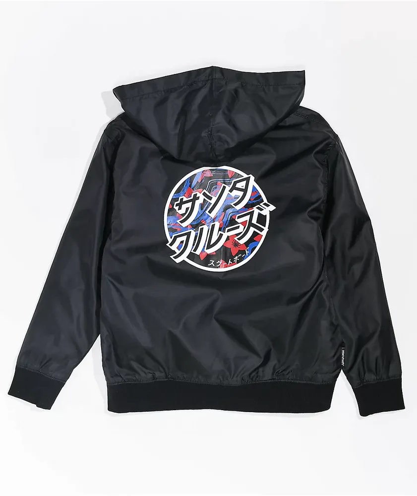 Santa Cruz Kids Japan Dot Black Hooded Windbreaker Jacket