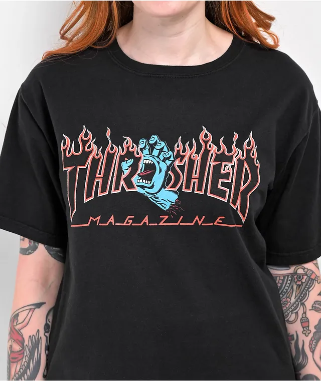 Thrasher t shirt black flame online