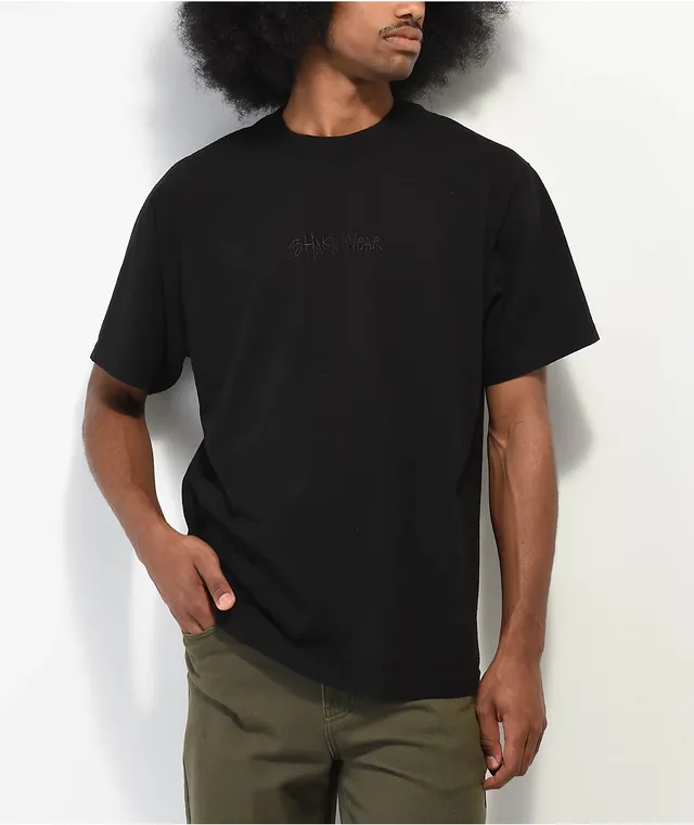 Shaka Wear Embroidered Logo Garment Dye Black Heavyweight T