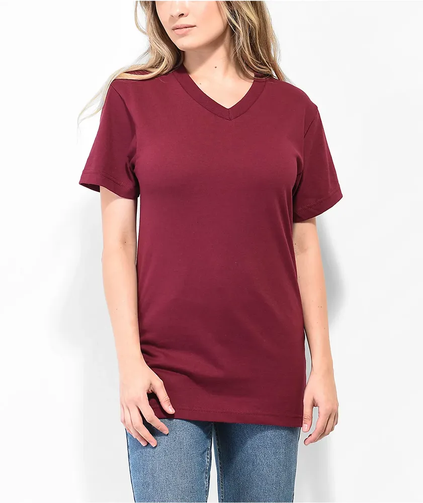 Burgundy v neck shirt sale