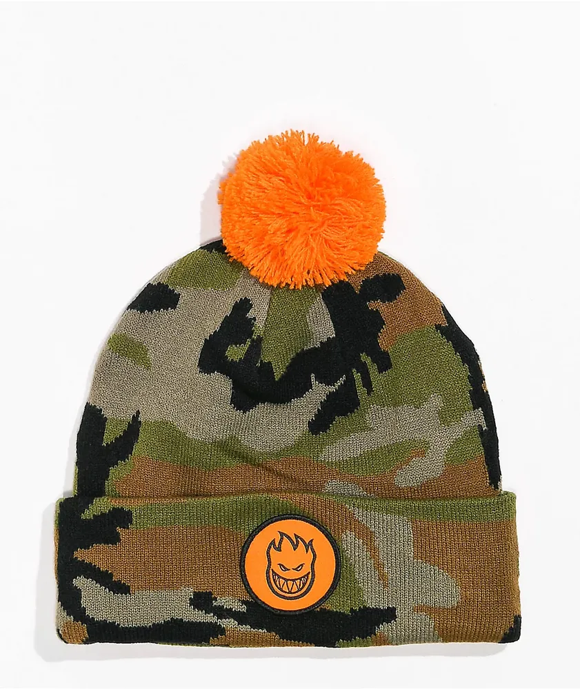 Camo top pom beanie