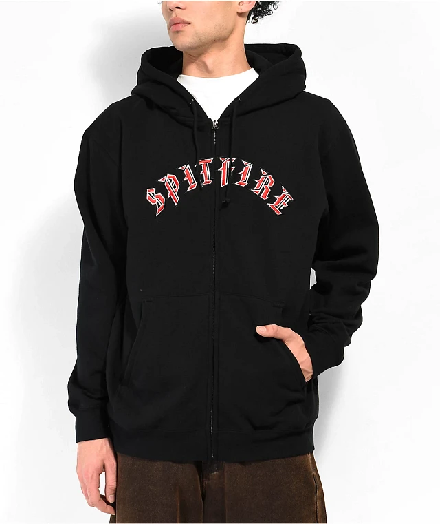 激レア SPITFIRE OLD ENGLISH フルジップ フーディー Spitfire Old E Embroidered Black Zip Hoodie | MainPlace Mall