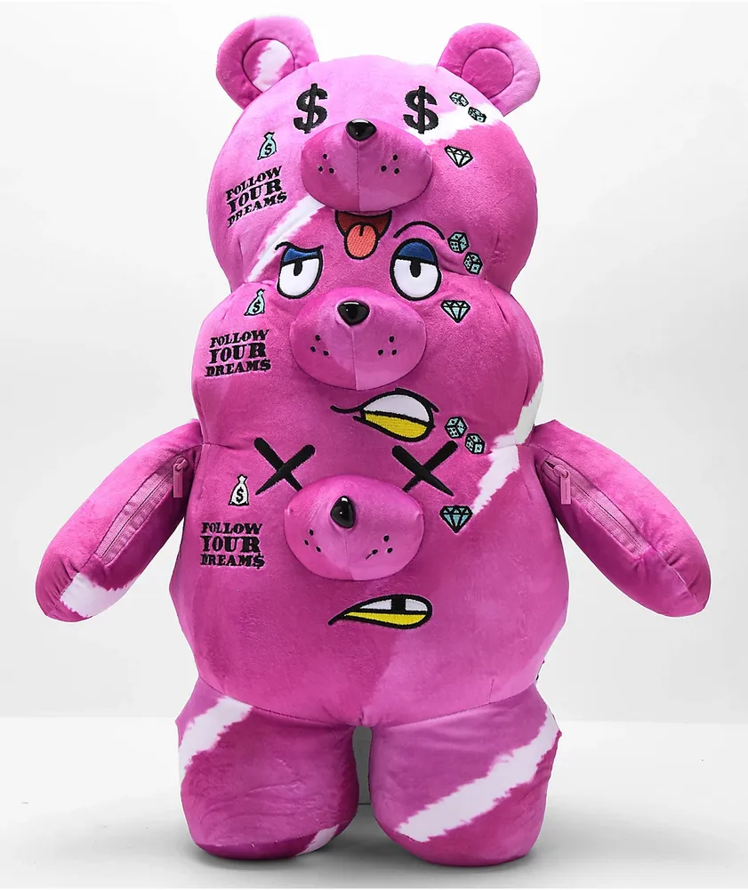 Sprayground 3 Headed Bear Pink Plush Backpack Willowbrook