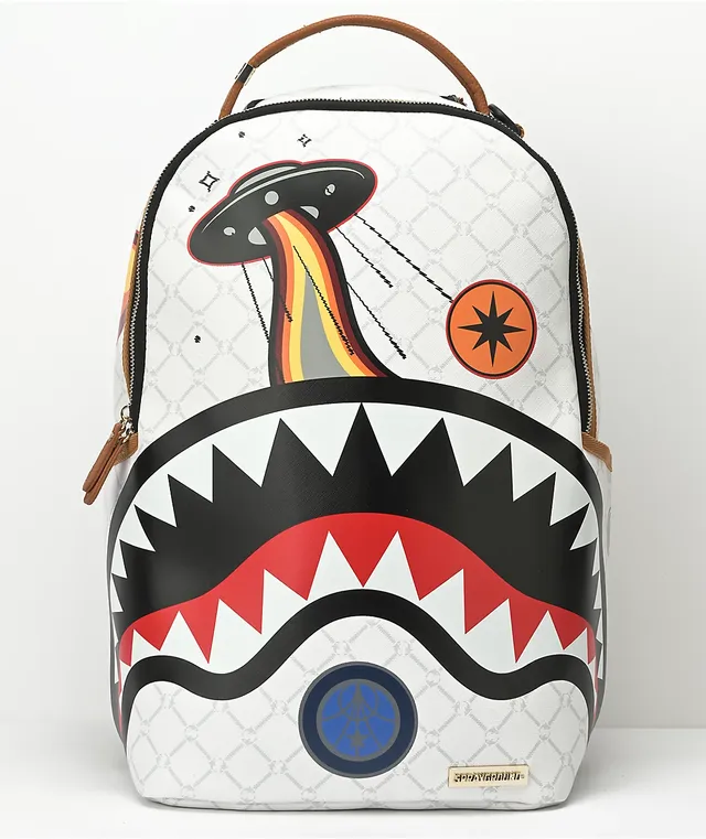 Sprayground Alien Rich White Leather Backpack Plaza Las Americas
