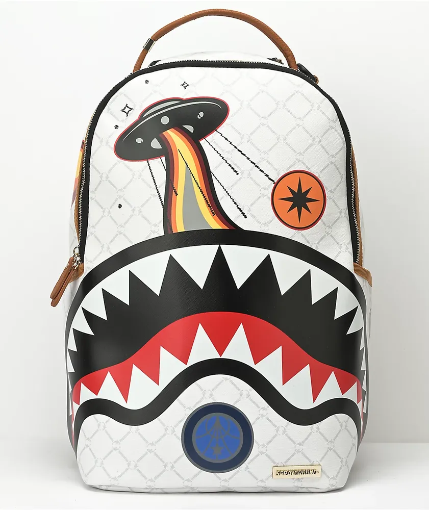 Sprayground Alien Rich White Leather Backpack | Hamilton Place