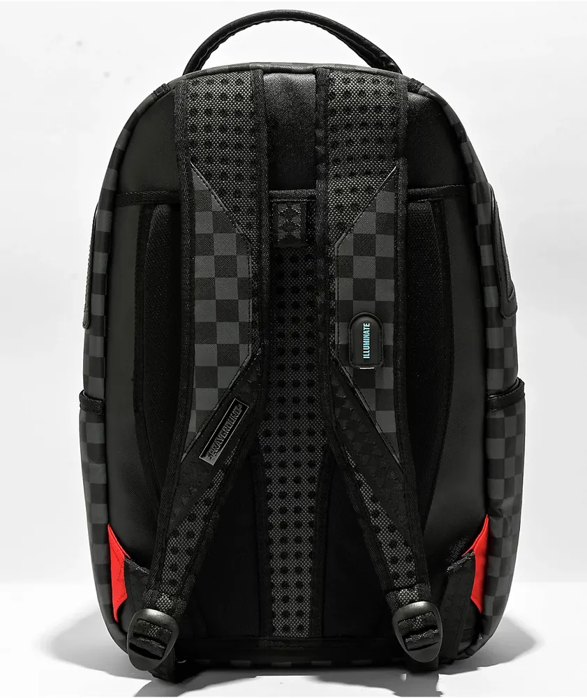 Black and grey checkered backpack deals