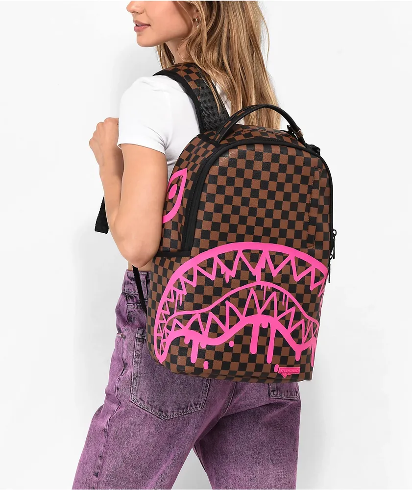 Sprayground Pink Drip DLX Brown Checkered Backpack Mall of America
