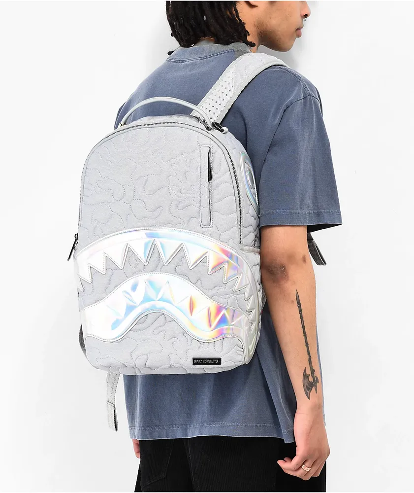 Grey quilted backpack shop