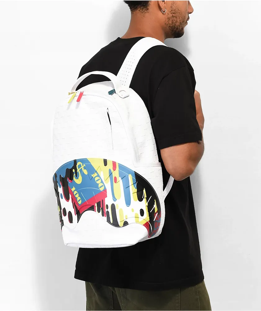 Sprayground Shark Trip DLXSV White Backpack at Hamilton Place in