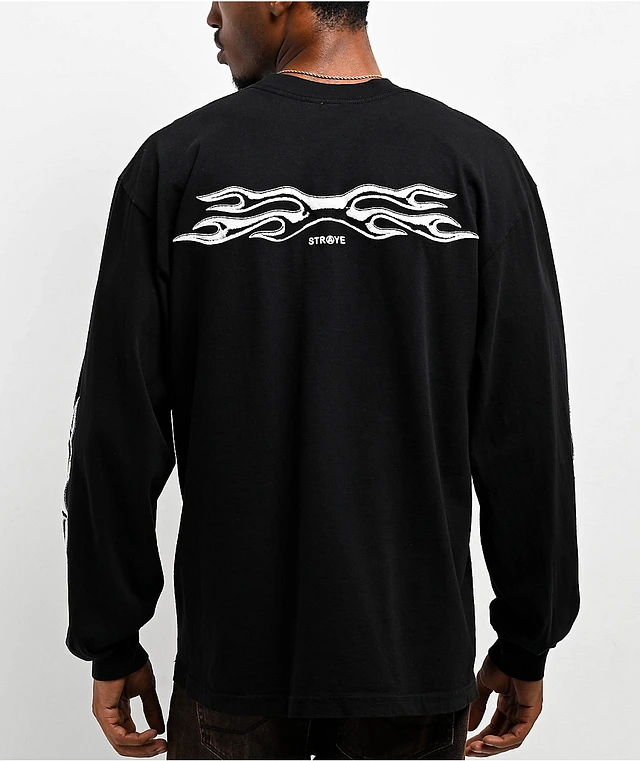 Straye Flame Black Wash Heavyweight Long Sleeve T-Shirt | Liberty