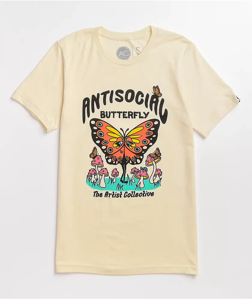 The Artist Collective Antisocial Butterfly Tan T Shirt