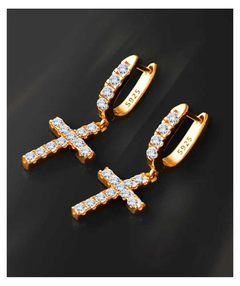 Diamond hoop cheap earrings with cross