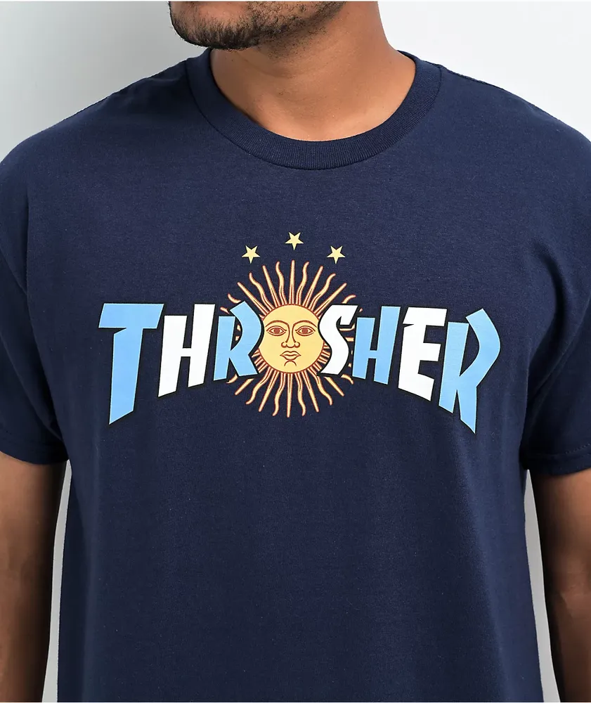 Navy thrasher hotsell shirt