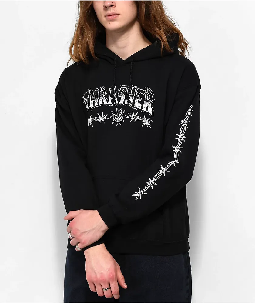 Half black half clearance white thrasher hoodie
