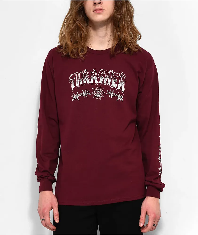 Thrasher Barbed Wire Maroon Long Sleeve T Shirt Hamilton Place