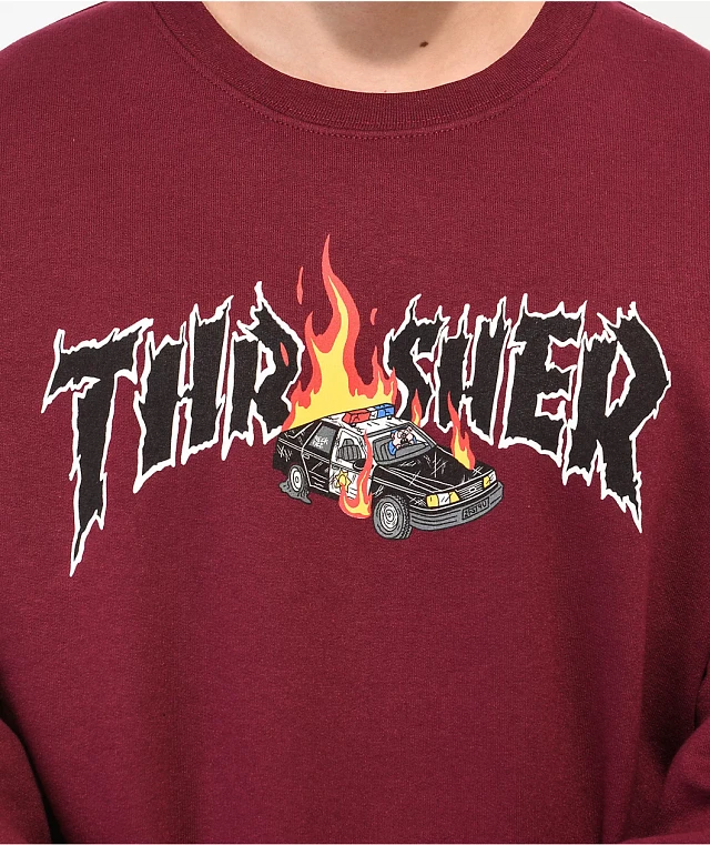 Thrasher Cop Car Burgundy Crewneck Sweatshirt | Arden Fair