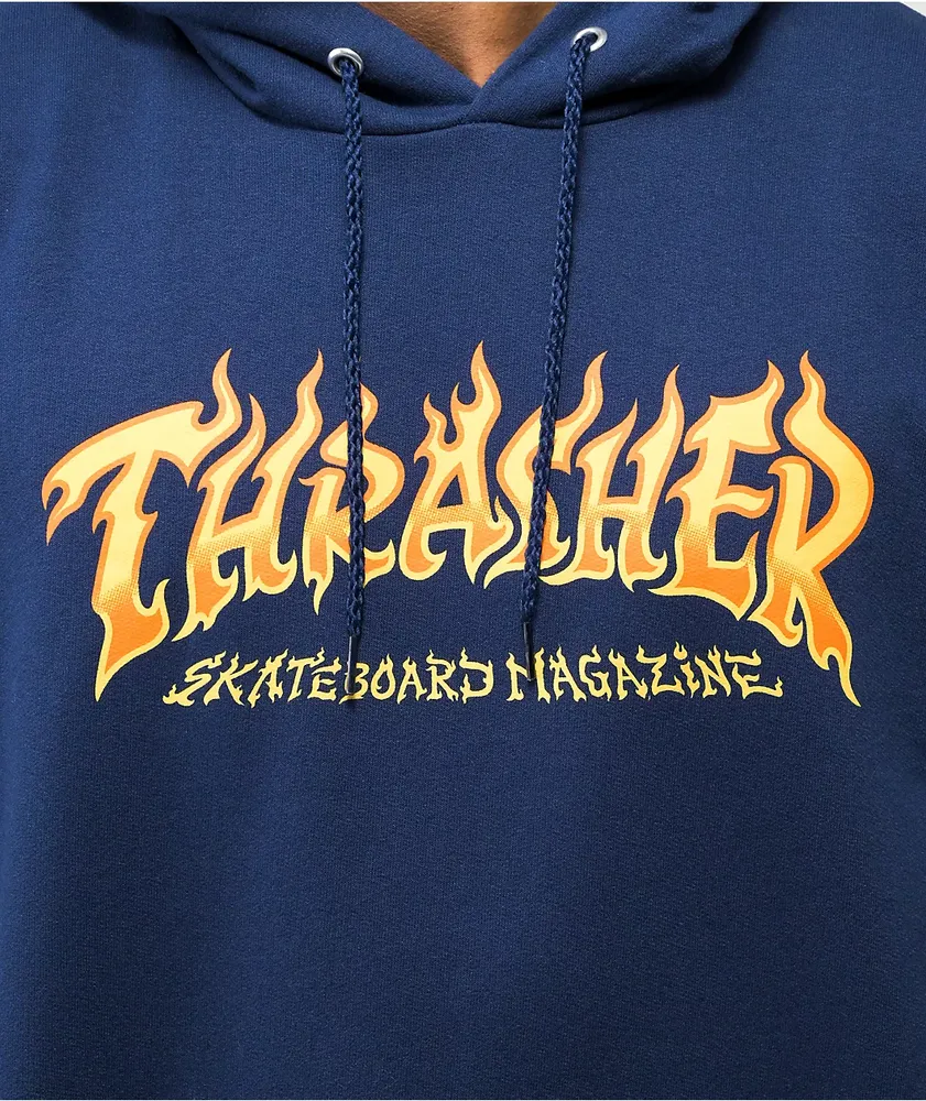 Thrasher Fire Logo Navy Hoodie Coquitlam Centre
