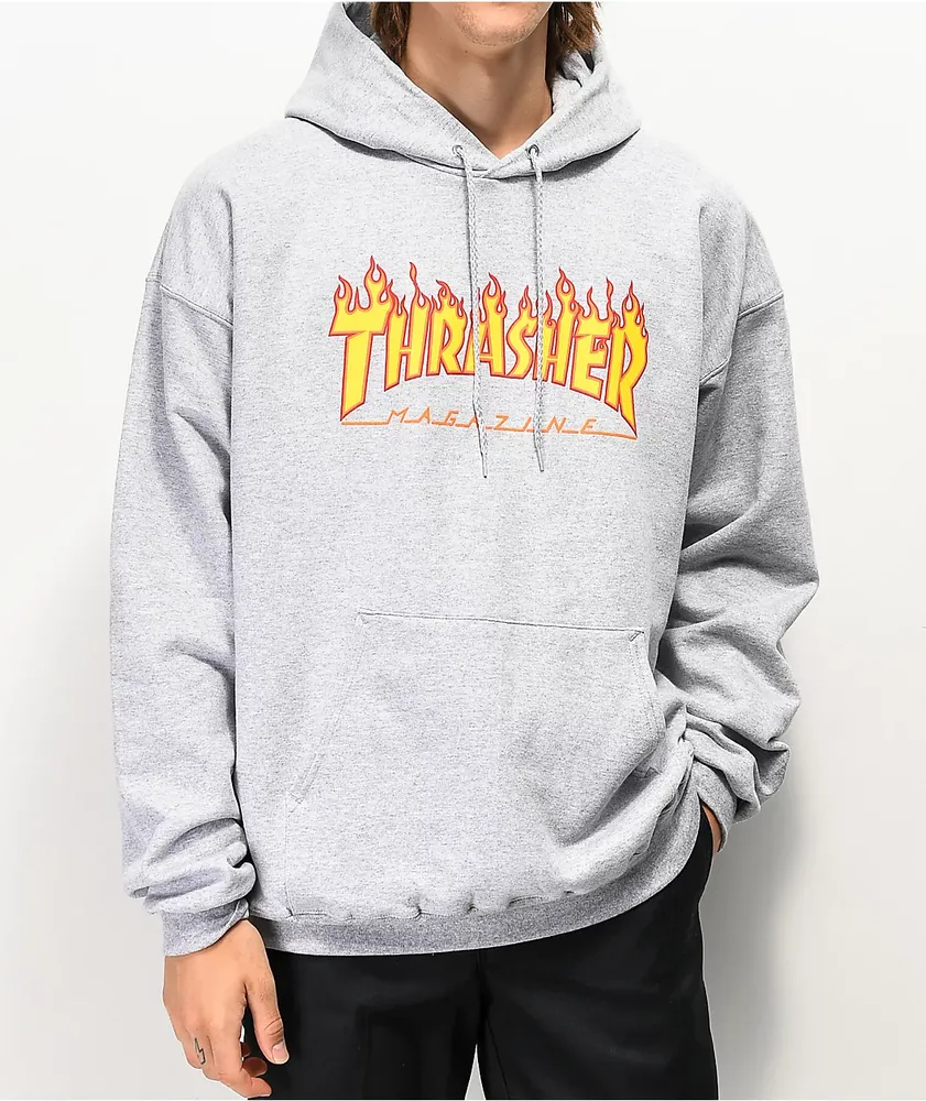 Thrasher Flame Logo Grey Hoodie Pueblo Mall