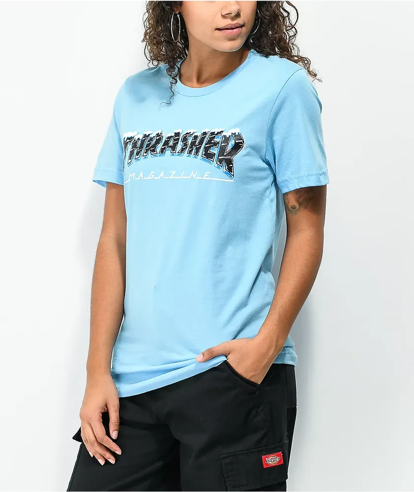 White and blue thrasher shirt sale