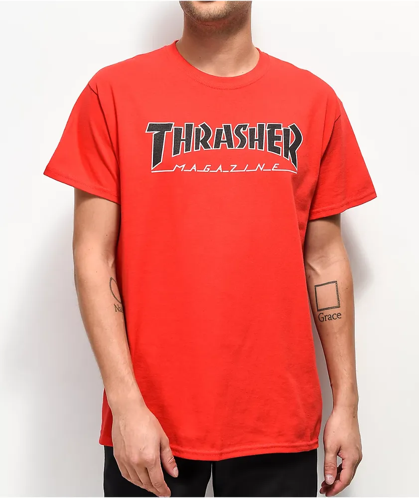 Black and red thrasher shirt store