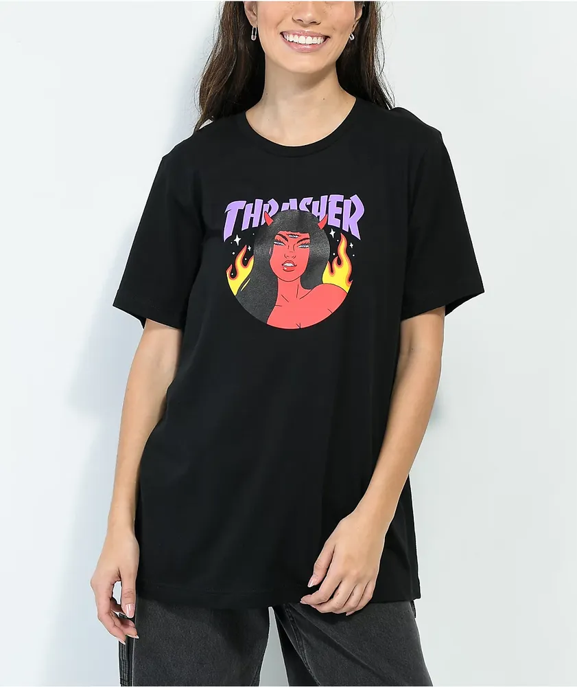 Red and black thrasher shirt sale