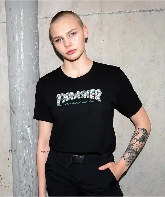Black thrasher shirt hot sale with roses