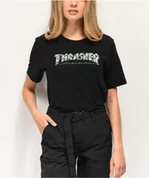 Black thrasher shirt with roses cheap