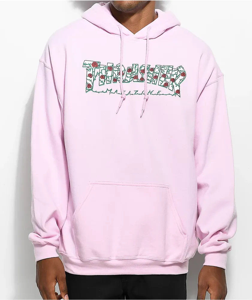Thrasher roses top hoodie light pink