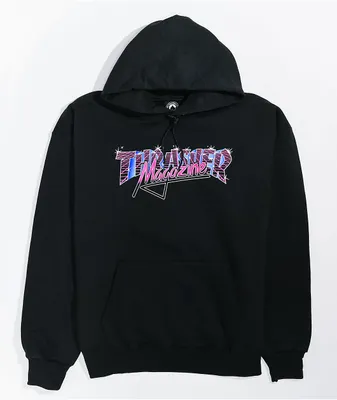 Black thrasher hoodie with purple flames cheap