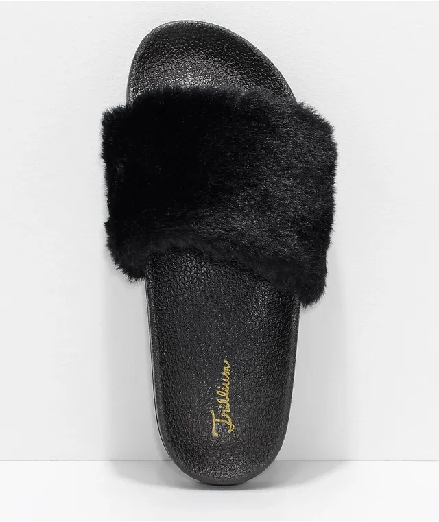 Trillium Black Fur Slide Sandals The Pen Centre