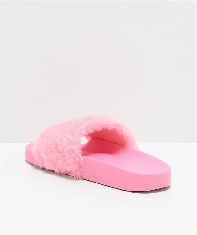 Neon pink fur discount slides