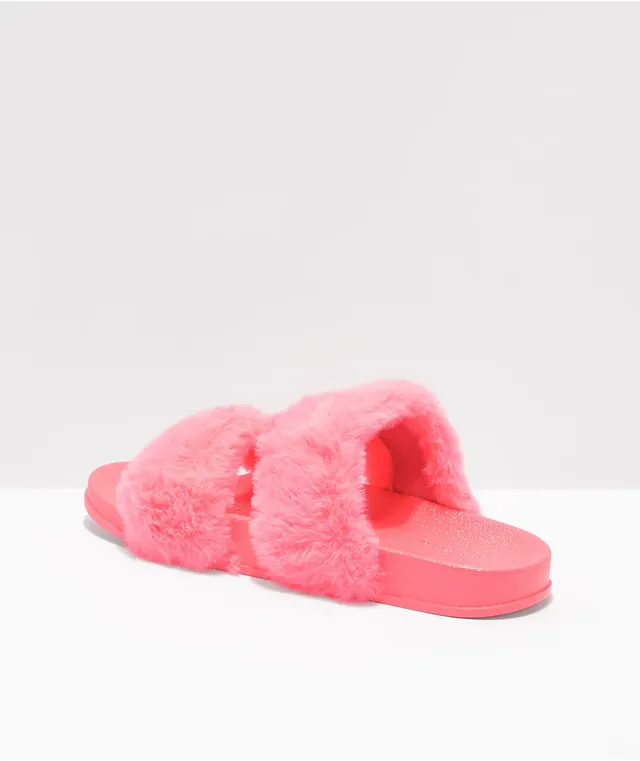 Trillium Double Strap Hot Pink Furry Slide Sandals CoolSprings