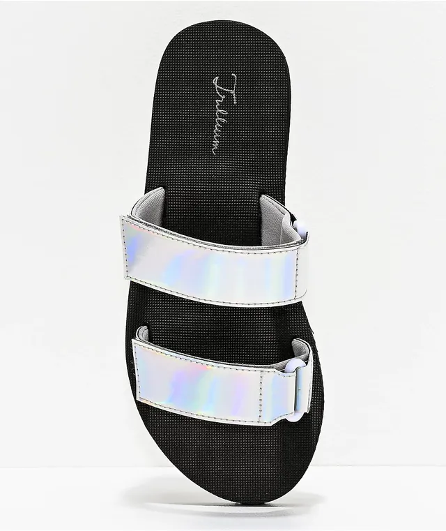 Double buckle sale iridescent slide sandals