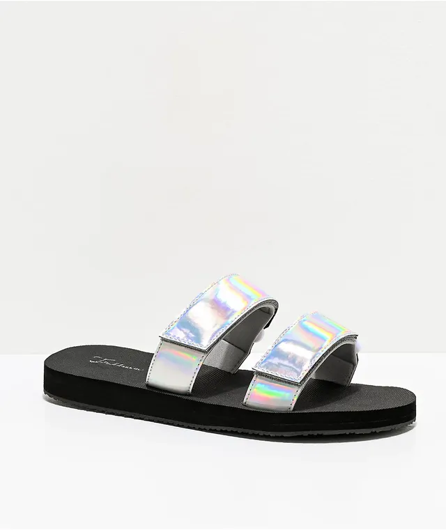 Double buckle sale iridescent slide sandals