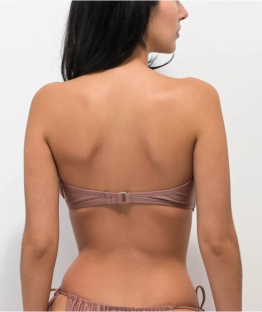 Trillium Zoey Brown Square Scrunch Bandeau Bikini Top Mall of